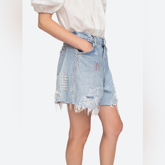 SEA NY Marion mended denim shorts blue size 00 - Picture 4 of 10